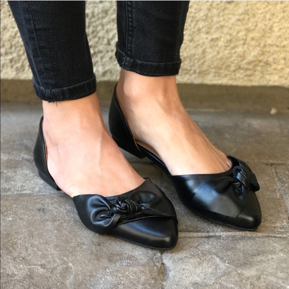 Black Vegan Leather Knott Bow Flats